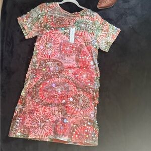 Frances Valentine Pink and Red Midi Sheath Dress Casual